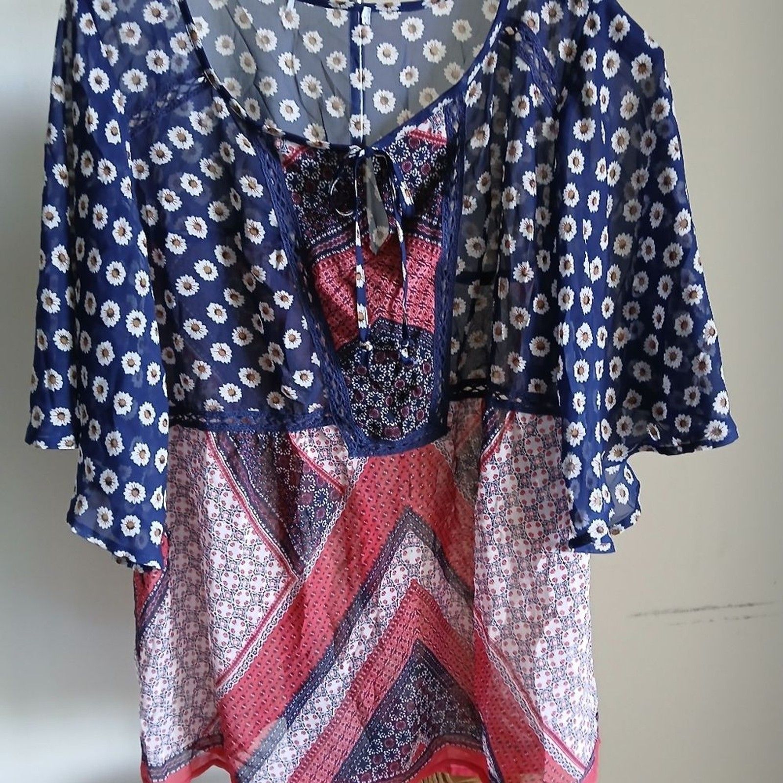 Fig & Flower Tie Neck Sheer Top